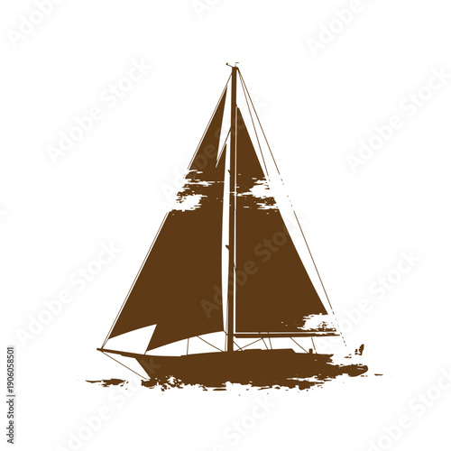 Grunge texture sailboat with brown sails on water surface sailing smoothly  recreational sailing Vintage Style
