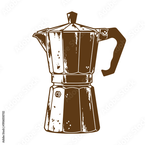 Grunge texture Vintage Italian espresso coffee maker pot with handle and lid on white background  a classic brewing device Vintage Style