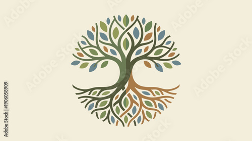 Stunning tree of life with colorful leaves and roots