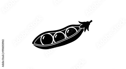 Simple black and white illustration of a pea pod with three peas inside.