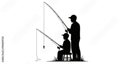 Father and son enjoying a peaceful fishing session together outdoors.