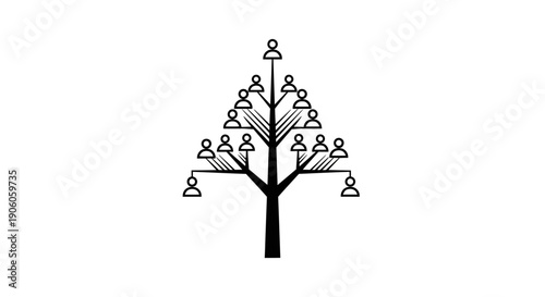 Simple black and white family tree illustration with people icons.