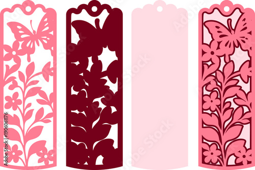Decorative bookmark cut file with intricate floral and butterfly layers, perfect for DIY crafting and digital download use.
