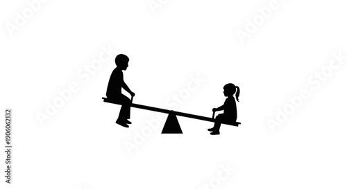Two children playing on a seesaw together in harmony.