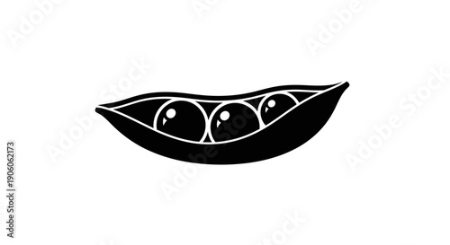 Simple black and white illustration of a pea pod with three peas inside.