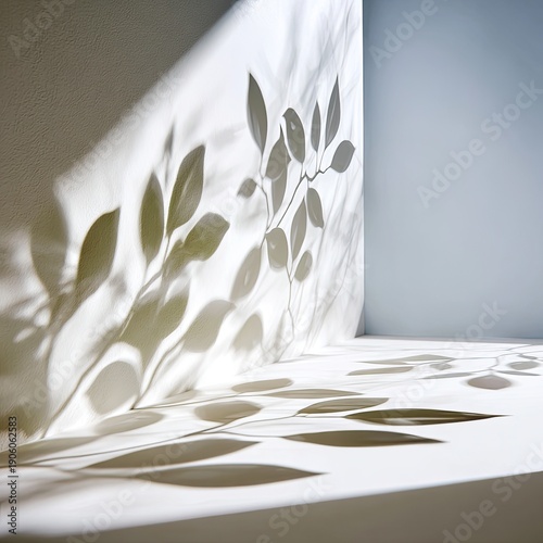Abstract Shadowy Leaf Design On White Wall