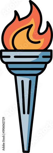 A cartoon illustration of a torch with a blue handle and a flame on top