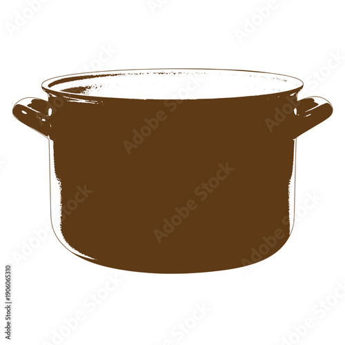 Grunge texture A large brown pot with two handles on a white background for cooking and serving food Vintage Style