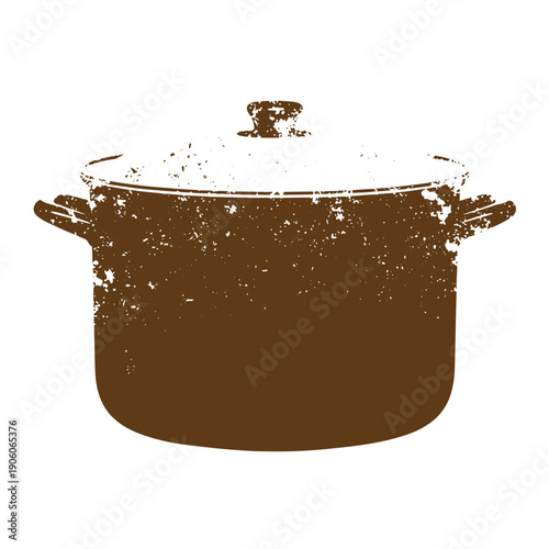 Grunge texture Brown cooking pot with lid and handles on white background  kitchenware illustration Vintage Style