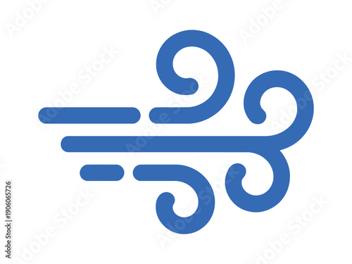 A stylized blue wind icon on a white background, symbolizing weather and air movement.