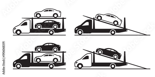 Car transporter pickups - vector illustration