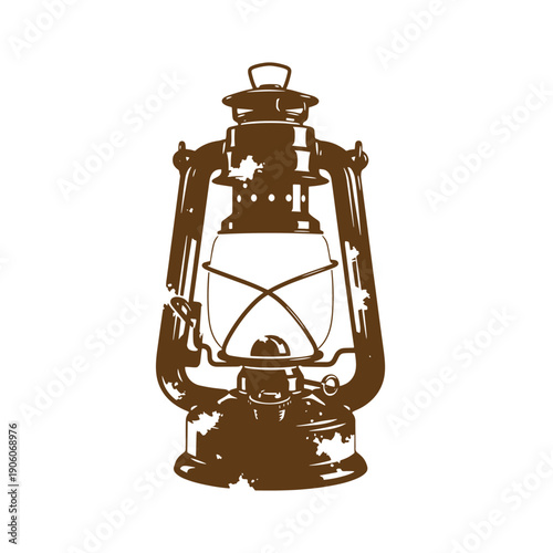 Grunge texture Vintage kerosene lantern with handle and glass chimney on white background  old fashioned lighting Vintage Style