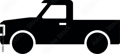 A black silhouette of a pickup truck on a white background