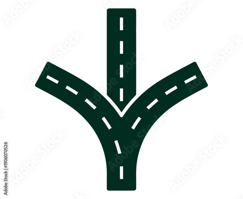 A green road sign with three paths to choose from on a white background