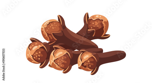 A cluster of brown cloves depicted in a detailed illustration with soft shading silhouette high quality professional modern elegant stylish clean crisp