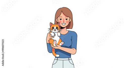 A young woman lovingly cradles an orange and white kitten displaying a heartwarming bond silhouette high quality professional detailed modern elegant