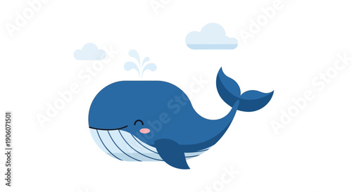 A charming blue whale illustration swims playfully amongst soft clouds featuring a distinct silhouette high quality professional detailed modern elegant stylish clean