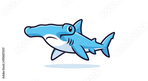 A cheerful cartoon hammerhead shark swims playfully exhibiting a vibrant blue color palette silhouette high quality professional detailed modern elegant stylish