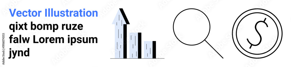 Obraz premium Business analysis, financial growth, economic concepts, market trends, research, investment strategies. Skyscrapers, magnifying glass and dollar icon. Business growth and financial concepts visual