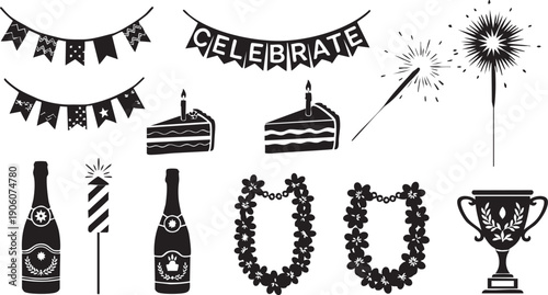 Celebration Party Elements Black Silhouettes Collection birthday holiday