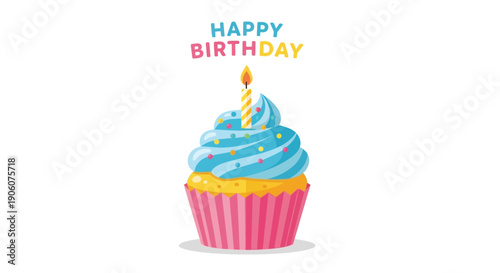 A vibrant birthday cupcake with a lit candle and colorful frosting presented as a delightful silhouette high quality professional detailed modern elegant