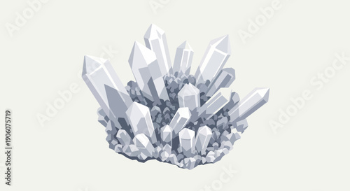 Cluster of clear natural crystal quartz stones on an isolated white background
