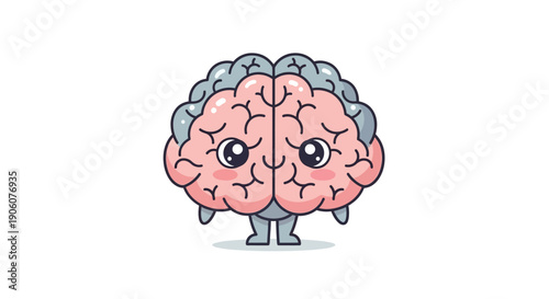 A charming illustration depicts a human brain with a cute face and tiny feet silhouette high quality professional detailed modern elegant stylish