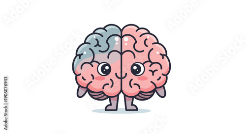 A charming cartoon brain with cute facial features and two distinct hemispheres a colorful silhouette high quality professional detailed modern elegant stylish