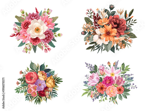 Beautiful flower composition isolated on transparent background, flat design illustration