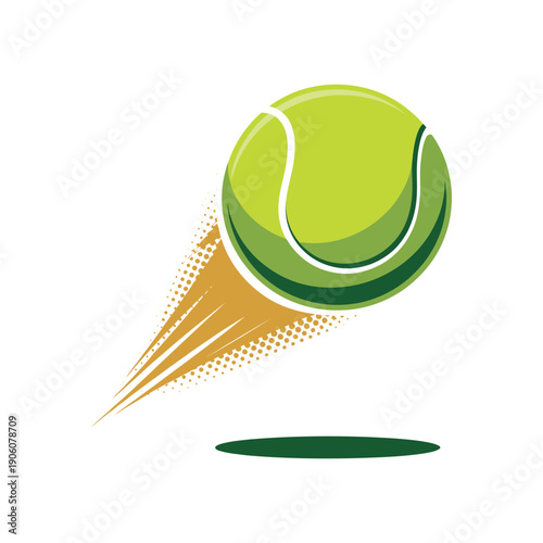 A cartoon tennis ball in motion with a green and yellow streak