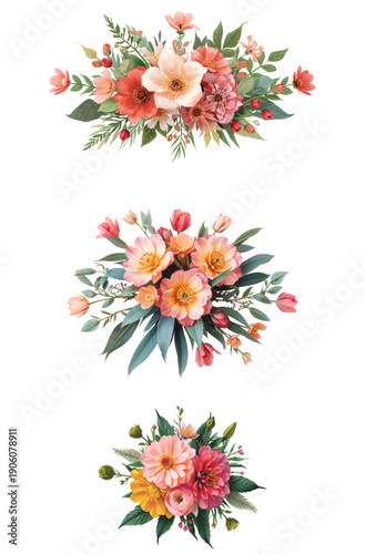 Beautiful flower composition isolated on transparent background, flat design illustration