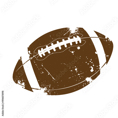 Grunge texture American football ball with white stripes and laces on white background Vintage Style