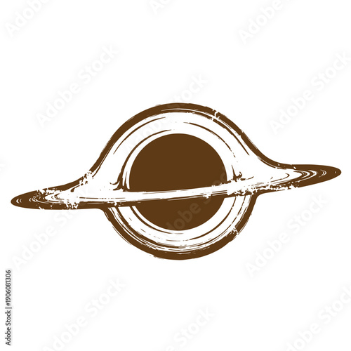 Vintage Grunge Saturn planet illustration with grungy texture and rings in brown color on white background