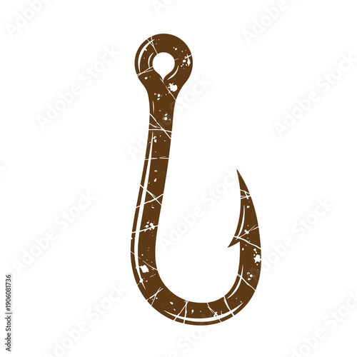 Grunge texture Grungy metal fishing hook with scratches and paint splatters on white background  used for fishing and tackle equipment Vintage Style