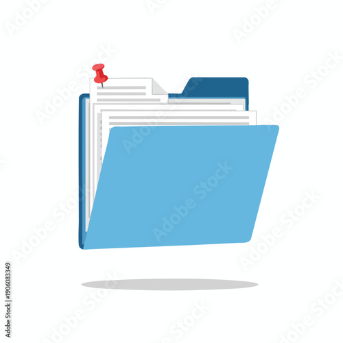Blue Folder with Documents and Red Pin