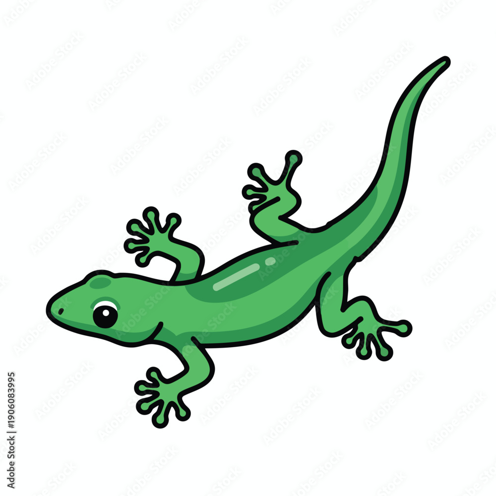 Obraz premium Green Lizard Cartoon Character