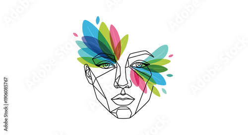 Vibrant illustration of a human face with colorful splashes surrounding the eyes, showcasing creativity and artistry in a minimalist style