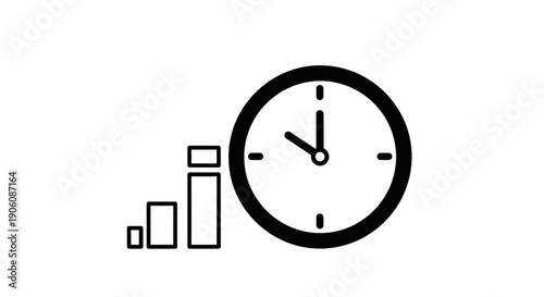 Time management and progress tracking concept with clock and bar graph.