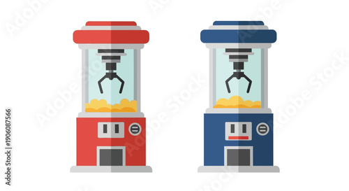 Two colorful capsule toy vending machines stand side by side showcasing prize grabs a flat silhouette high quality professional detailed modern elegant stylish