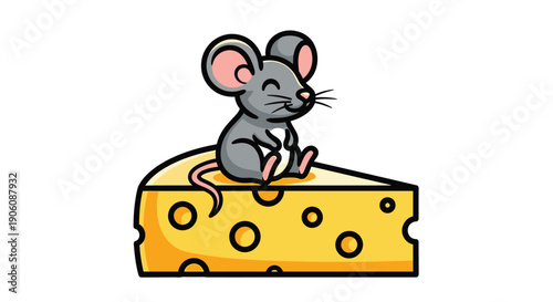 A cheerful cartoon mouse sits atop a vibrant yellow cheese slice creating a playful scene silhouette high quality professional detailed modern