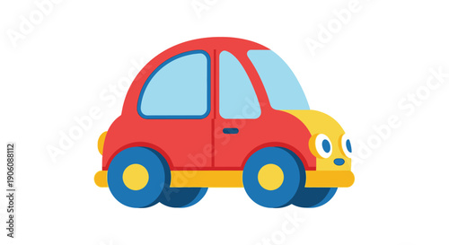 A cheerful red and yellow toy car with large blue wheels and a friendly face silhouette high quality professional detailed modern elegant