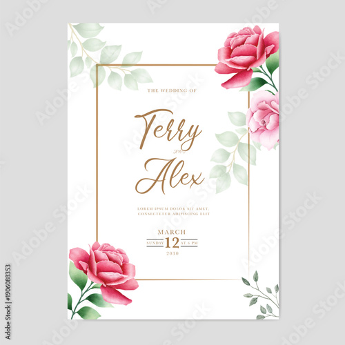 Elegant Watercolor Rose Wedding Invitation Card