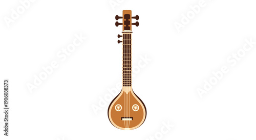 A colorful illustration depicts a traditional stringed instrument resembling a lute in a distinct silhouette high quality professional detailed modern elegant stylish