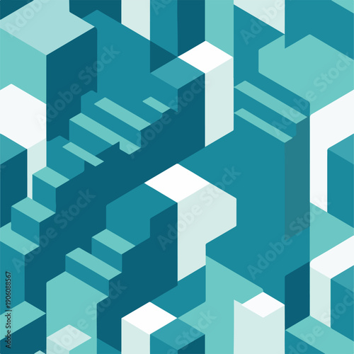 Abstract Isometric Cubes and Stairs Pattern.