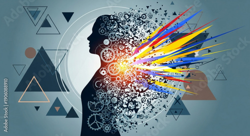 Creative mind exploding with colorful ideas and thoughts in a vibrant abstract illustration