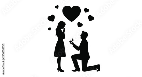 A romantic proposal scene unfolds showcasing a kneeling man and a surprised woman a heartfelt moment silhouette high quality professional detailed modern