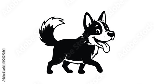 A charming black canine with a playful expression and curled tail presented as a silhouette high quality professional detailed modern elegant stylish