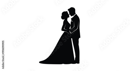 A newlywed couple embraces tenderly during their wedding depicted as a striking black silhouette high quality professional detailed modern elegant stylish clean