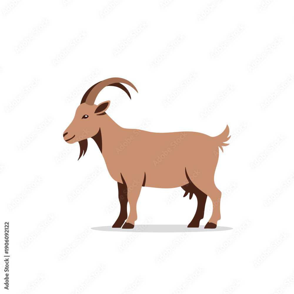 Obraz premium Illustration of a brown goat with curved horns