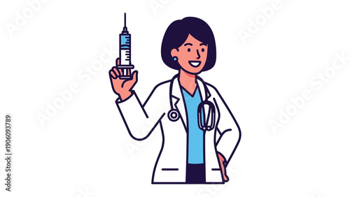 Doctor with Syringe: A confident doctor, ready to administer an injection, is illustrated holding a syringe. This image captures the essence of healthcare and medical treatment.